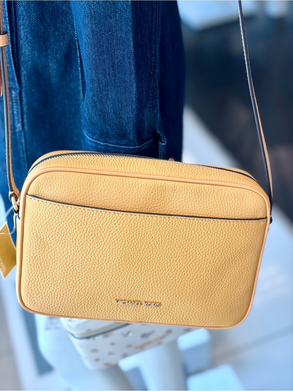 MICHAEL KORS Pebbled Leather Crossbody in Mustard